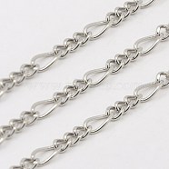 304 Stainless Steel Figaro Chains, Decorative Chains, Unwelded, Stainless Steel Color, 3.5x2mm(STAS-K001-82-25m)