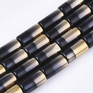 Half Electroplate Glass Beads Strands, Column, Black, 19.5~20x10mm, Hole: 1.4mm, about 15~17pcs/strand, 13.39 inch(34cm)(X-EGLA-S177-01A)