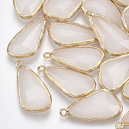 Glass pendants, with Brass Findings, Faceted, teardrop, Golden, Antique White, 28.5x14x6mm, Hole: 1.5mm(X-GLAA-S179-12H)