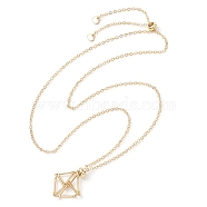 Crystal Stone Cage Pendant Necklaces, with Brass Slider, 304 Stainless Steel Cable Chain Necklaces, Real 18K Gold Plated, 25.83 inch(656mm), Pendnats: 23x15.5mm(NJEW-JN04766-01)