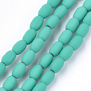 Spray Painted Non-magnetic Synthetic Hematite Beads Strands, Oval, Light Sea Green, 7.5x5mm, Hole: 1.5mm, about 53~54pcs/strand, 15.7 inch(G-T116-17-04)
