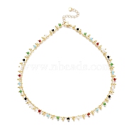 Brass Handmade Colorful Glass Beaded Necklaces, with 304 Stainless Steel Heart Charms, Lobster Claw Clasps, Golden, 15.94 inch(40.5cm)(NJEW-JN03134)