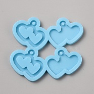 Heart Pendant DIY Silicone Molds, Resin Casting Molds, for UV Resin & Epoxy Resin Jewelry Making, Light Sky Blue, 64.5x70x5mm, Hole: 2.5mm, Inner Diameter: 28x30.5mm(AJEW-TAC0014-04)