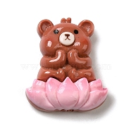 Cute Opaque Resin Cabochons, Animal with Lotus, Bear, 30x25x8.5mm(RESI-L040-05B)
