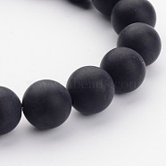 Grade A Round Frosted Natural Black Agate Beads Strands, Dyed, 10mm, Hole: 1mm, about 39pcs/strand, 16 inch(X-G447-5)