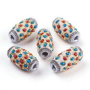 Handmade Indonesia Beads, with Metal Findings and Resin Cabochons, Platinum & Golden, Oval, White, 32x16.5~17mm, Hole: 4.5mm(IPDL-P003-22C)