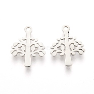 304 Stainless Steel Charms, Laser Cut, Tree of Life, Stainless Steel Color, 12x10x1mm, Hole: 1.2mm(STAS-I151-16P)