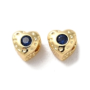 Valentine's Day Brass Micro Pave Cubic Zirconia Beads, Heart, Dark Blue, 4.5x5x4.5mm, Hole: 2mm(KK-P256-10G-03)
