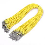 Waxed Cotton Cord Necklace Making, with Alloy Lobster Claw Clasps and Iron End Chains, Platinum, Yellow, 17.4 inch(44cm), 1.5mm(MAK-S032-1.5mm-B18)