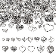 120PCS Tibetan Style Alloy Charms, Heart, Antique Silver, 9~30x7.5~25x1.5~4.5mm, Hole: 0.8~4mm(TIBEP-TA0001-31)