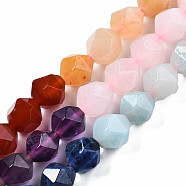 Chakra Theme Natural Tiger Eye & Rose Quartz & Amethyst & Topaz Jade & Red Agate & Amazonite & Sodalite Beads Strands, Star Cut Round Beads, Faceted, 8~10x7~8mm, Hole: 1mm, about 48~49pcs/strand, 15.35 inch(39cm)(G-S376-002B)