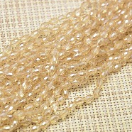 Electroplate Glass Beads Strands, Full Rainbow Plated, Faceted, Oval, Bisque, 6x4mm, Hole: 1mm, about 72pcs/strand, 16 inch(X-EGLA-J013-4X6mm-F23)