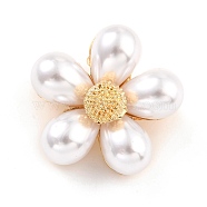 Alloy Resin Imitation Pearl Brooches, Flower, White, 30x31x11mm, Pin: 0.8mm(JEWB-O009-13)