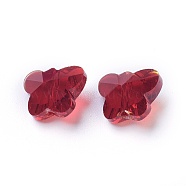 Transparent Glass Beads, Faceted, Butterfly, Red, 8x10x5.5mm, Hole: 1mm(GLAA-P037-02A-03)