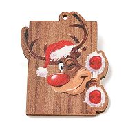 Christmas Theme Wood Printed Brooches for Women, Iron Pins, Deer, 50x40mm, hole: 2mm(JEWB-Z029-01D)