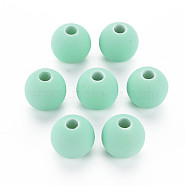 Rubberized Style Acrylic Beads, Round, Pale Turquoise, 13.5x12.5mm, Hole: 4mm(MACR-T042-04A-01H)