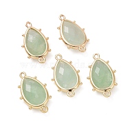 Natural Fluorite Connector Charms, with Golden Plated Brass Edge Loops, Faceted, Teardrop, 24x14.5x5mm, Hole: 1.2mm & 1.4mm(G-G012-05G-08)