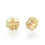 Brass Spacer Beads, with Crystal Rhinestone, Nickel Free, Flower, Real 18K Gold Plated, 5.5x3mm, Hole: 2mm(KK-N259-46)