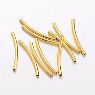 Brass Tube Beads, Curved, Nickel Free, Golden, 25x2mm, Hole: 1mm(EC0582X25mm-NFG)