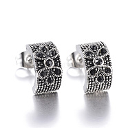 316 Surgical Stainless Steel Stud Earrings, with Rhinestones, Antique Silver, 12x6x8mm, Pin:0.8mm(EJEW-H314-09AS)