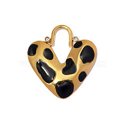 304 Stainless Steel Enamel Pendants, Hand Polished Heart Charm, Ion Plating(IP), Long-Lasting Plated, Real 18K Gold Plated, Black, 33x30mm,Hole:1.50mm(STAS-OY013-84G)