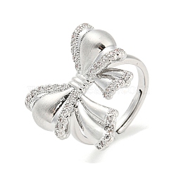 Brass Micro Pave Cubic Zirconia Adjustable Rings, Bowknot, Real Platinum Plated, Inner Diameter: 17.4mm(RJEW-E091-02P)