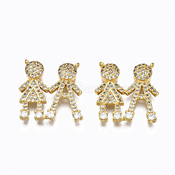 Brass Micro Pave Clear Cubic Zirconia Pendants, Nickel Free, Couples, Real 16K Gold Plated, 18.5x18x3mm, Hole: 1mm(ZIRC-N039-160-NF)