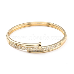 Clear Cubic Zirconia Hinged Bangle, Brass Jewelry for Women, Cadmium Free & Lead Free, Real 18K Gold Plated, Inner Diameter: 2-3/8X2-1/8 inch(6.1x5.35cm)(BJEW-A123-16G)