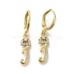 Brass Clear Cubic Zirconia Hoop Earrings, Real 18K Gold Plated, Letter J, 31mm, pendants: 17.5x6x2mm(EJEW-M045-01J)