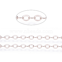 Brass Flat Oval Cable Chains, Unwelded, Cadmium Free & Nickel Free & Lead Free, Rose Gold, 3.5x3x0.5mm(X-CHC025Y-RG)