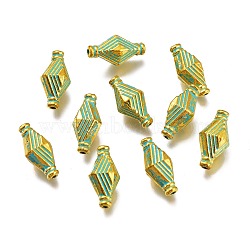 Alloy Beads, Rhombus, Golden & Green Patina, 13.5x7x6.5mm, Hole: 1.2mm(PALLOY-H170-56GG)