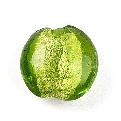 Handmade Silver Foil Glass Beads, Flat Round, Lime Green, 15~17x8.5~9.5mm, Hole: 1~2mm(SLF15mmY-05)