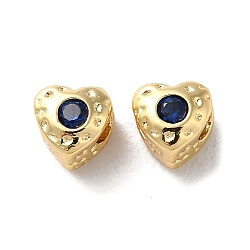 Valentine's Day Brass Micro Pave Cubic Zirconia Beads, Heart, Dark Blue, 4.5x5x4.5mm, Hole: 2mm(KK-P256-10G-03)