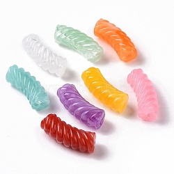 Two Tone Opaque Acrylic Beads, Curved Tube, Mixed Color, 35x14x11.5mm, Hole: 3.2mm(X-OACR-A016-06)