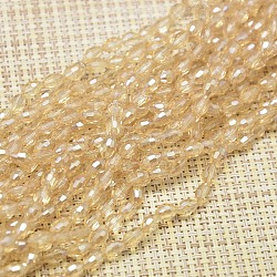 Electroplate Glass Beads Strands, Full Rainbow Plated, Faceted, Oval, Bisque, 6x4mm, Hole: 1mm, about 72pcs/strand, 16 inch(X-EGLA-J013-4X6mm-F23)