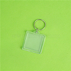 Acrylic Photo Frame Keychain, with Iron Split Key Rings, Square, 4x4cm(KEYC-YW0001-07-F)