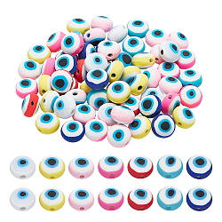 ARRICRAFT Handmade Polymer Clay Beads Strands, for DIY Jewelry Crafts Supplies, Flat Round with Evil Eye, Deep Sky Blue, 12x8~9mm, Hole: 1.8mm, about 38pcs/strand, 14.57 inch(37cm), 2strand/box(CLAY-AR0001-01)