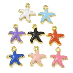 Rack Plating Brass Enamel Pendants, Long-Lasting Plated, Lead Free & Cadmium Free, Real 18K Gold Plated, Starfish Charm, Mixed Color, 15x13.5x3mm, Hole: 1.6mm(KK-G515-06G)