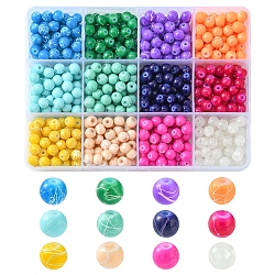 720Pcs 12 Colors Drawbench & Crackle Style Glass Beads Strands, Baking Painted, Round, Mixed Color, 6~6.5mm, Hole: 1.5mm, 60Pcs/color(DGLA-FS0001-02)