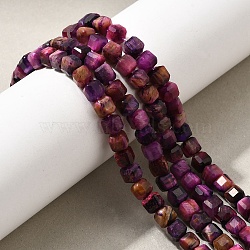 Natural Tiger Eye Beads Strands, Faceted Table Cut Cube, Dyed & Heated, Fuchsia, 5~6x5~6x5~6mm, Hole: 1.2mm, about 61pcs/strand, 12.20~12.80''(31~32.5cm)(G-F797-A16-01A)