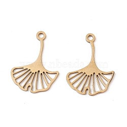 304 Stainless Steel Pendants, Ginkgo Leaf Charm, Real 18K Gold Plated, 25x18x1mm, Hole: 1.8mm(STAS-E186-03G)