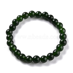 Dyed Natural Jade Beads Stretch Bracelets, Round, Dark Green, Inner Diameter: 2-1/4 inch(5.7cm), Bead: 8~8.5mm(BJEW-J183-B-20)