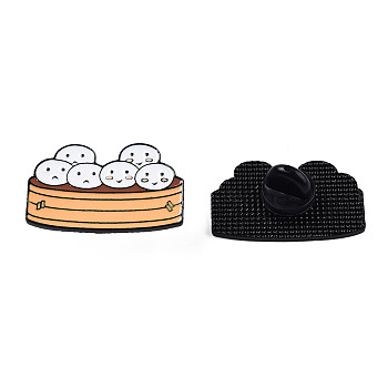 Steamed Stuffed Bun Enamel Pin, Electrophoresis Black Plated Alloy Cartoon Food Badge for Backpack Clothes, Nickel Free & Lead Free, Creamy White, 18.5x29.5mm, Pin: 1.2mm