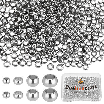 800Pcs 4 Styles 304 Stainless Steel Spacer Beads, Rondelle, Stainless Steel Color, 1.5~3x1~2mm, Hole: 0.8~1.8mm, 200pcs/style