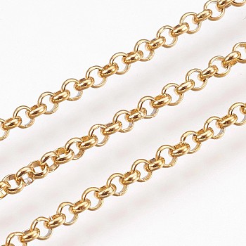 Ion Plating(IP) Handmade 304 Stainless Steel Rolo Chains, Belcher Chain, Soldered, with Spool, Golden, 2.5x1mm, about 32.8 Feet(10m)/roll