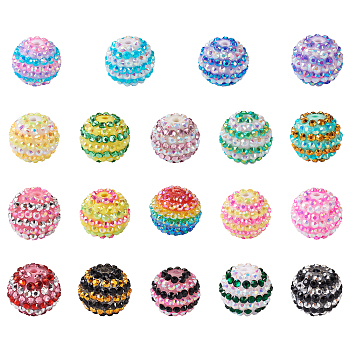 38Pcs 19 Colors Resin Rhinestone Beads Sets, Round, Mixed Color, 20x17.5mm, Hole: 2~2.7mm, 2Pcs/color