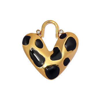 304 Stainless Steel Enamel Pendants, Heart Charm, Ion Plating(IP), Long-Lasting Plated, Real 18K Gold Plated, Black, 33x30mm,Hole:1.50mm