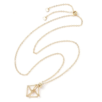Crystal Stone Cage Pendant Necklaces, with Brass Slider, 304 Stainless Steel Cable Chain Necklaces, Real 18K Gold Plated, 25.83 inch(656mm), Pendnats: 23x15.5mm