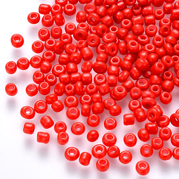 6/0 Baking Paint Glass Round Seed Beads, Red, 4~5x3~4mm, Hole: 1~2mm, about 4500pcs/pound