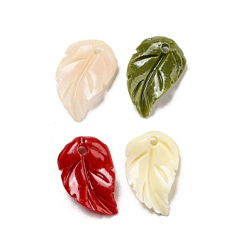 Synthetic Coral Dyed Leaf Charms, Mixed Color, 14x9x3.5mm, Hole: 1.2mm